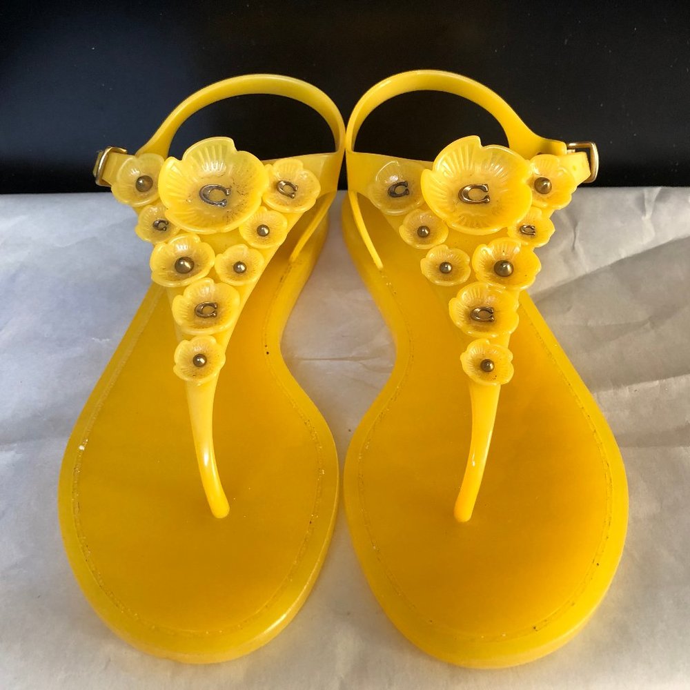 COACH Women's Trmulti Jelly Open Toe Ankle Strap Sandals Thong Yellow Sz 5B